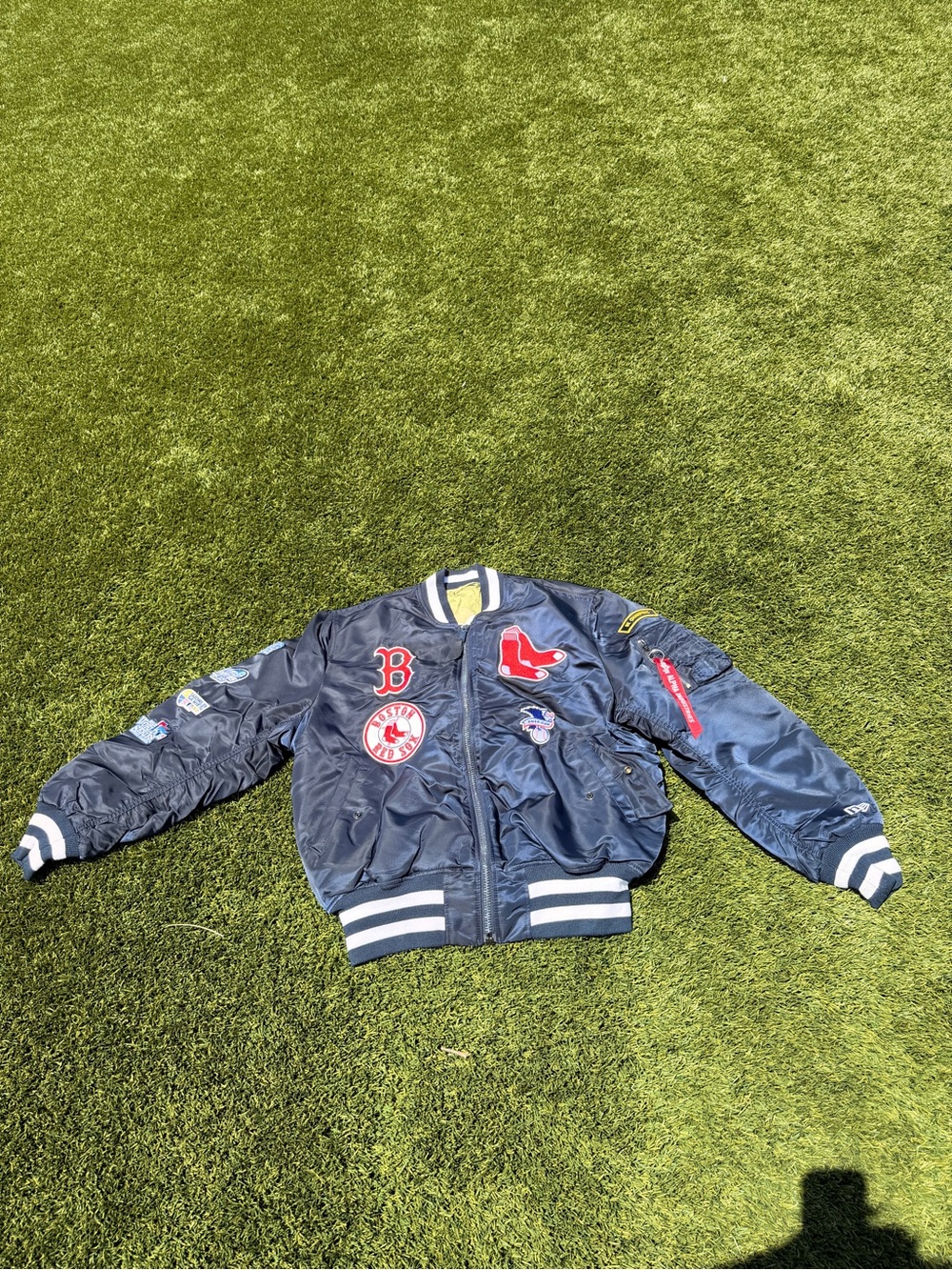Boston Red Sox Reversible Navy Bomber Jacket with Patches